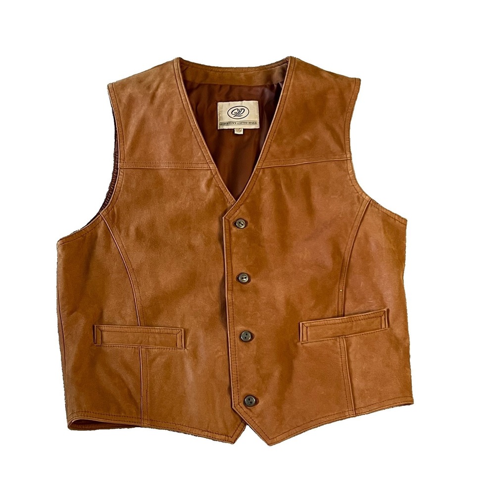 Georgetown Leather Design Brown Leather Vest Men's L Western Biker Cowboy